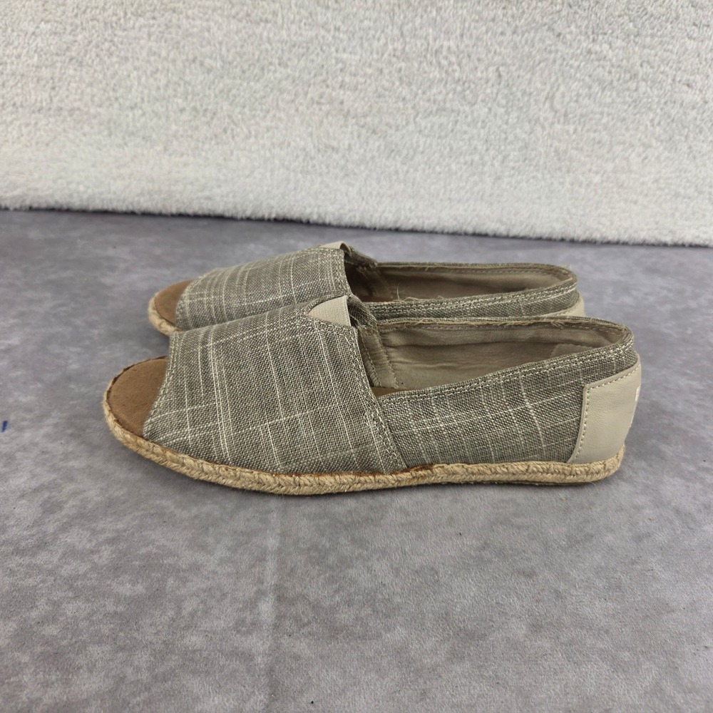 TOMS Womens Open Toe Espadrille Flats Taupe Wht Grid Print Slip On Shoes Size 6